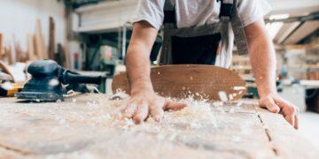 Carpenter and wood shavings from skateboard